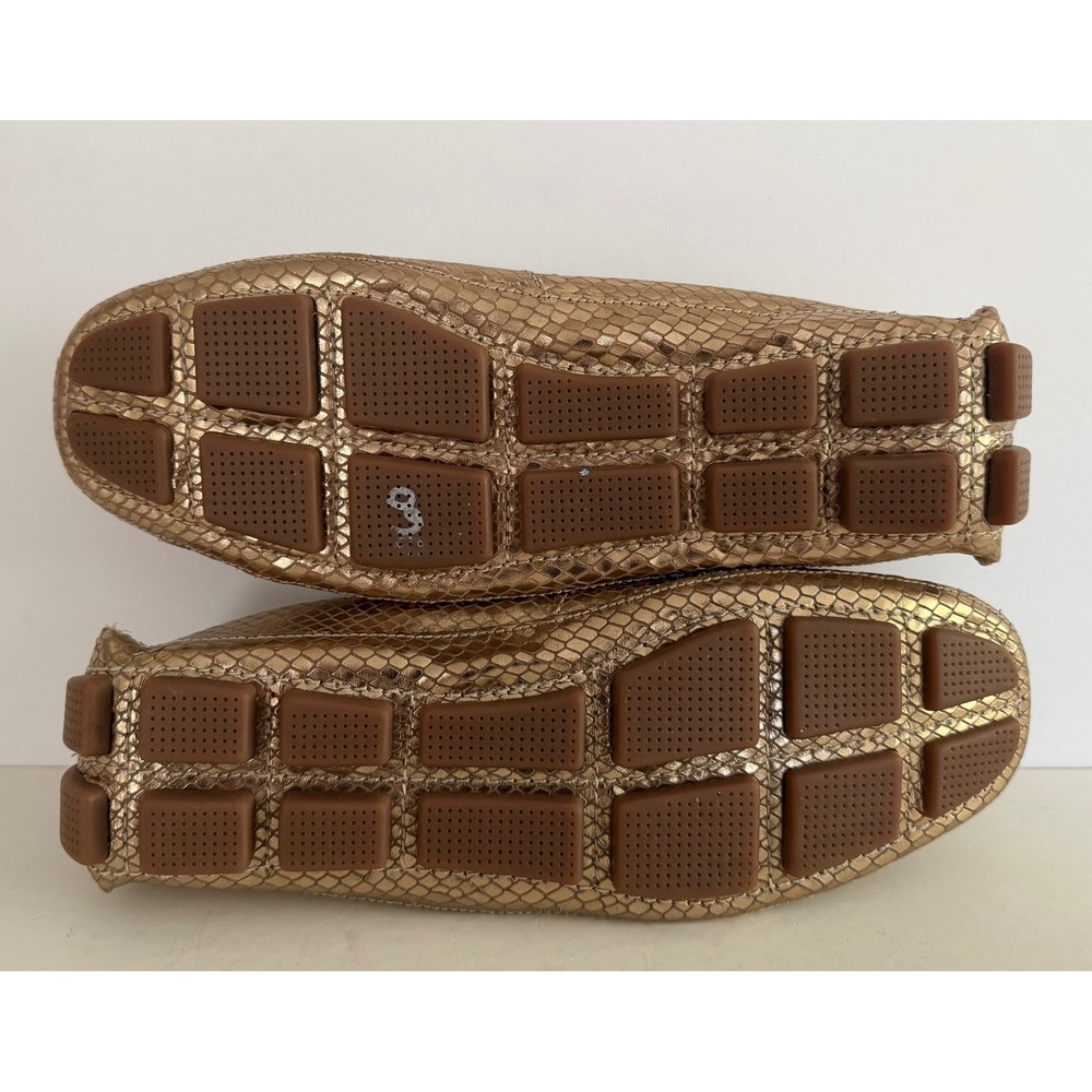 Cole Haan Womens Gold Snakeskin Embossed Leather Driving Loafers Goldtone Log 8B - Picture 9 of 10